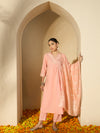 Peach Gleam Mirror Work Embroidered Cotton Kurta with Trousers & Dupatta