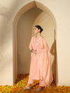 Peach Gleam Mirror Work Embroidered Cotton Kurta with Trousers & Dupatta