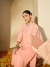 Peach Gleam Mirror Work Embroidered Cotton Kurta with Trousers & Dupatta