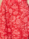 Carmine Red Floral Cotton Anarkali Kurta with Sharara & Dupatta