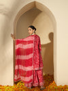 Carmine Red Floral Cotton Anarkali Kurta with Sharara & Dupatta