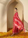 Carmine Red Floral Cotton Anarkali Kurta with Sharara & Dupatta