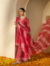 Carmine Red Floral Cotton Anarkali Kurta with Sharara & Dupatta