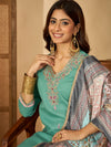 Seaside Glow Silk Blend Sea Green Embroidered Kurta Set with Dupatta