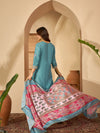 Tidal Bloom Embroidered Turquoise Silk Blend Kurta Set with Dupatta