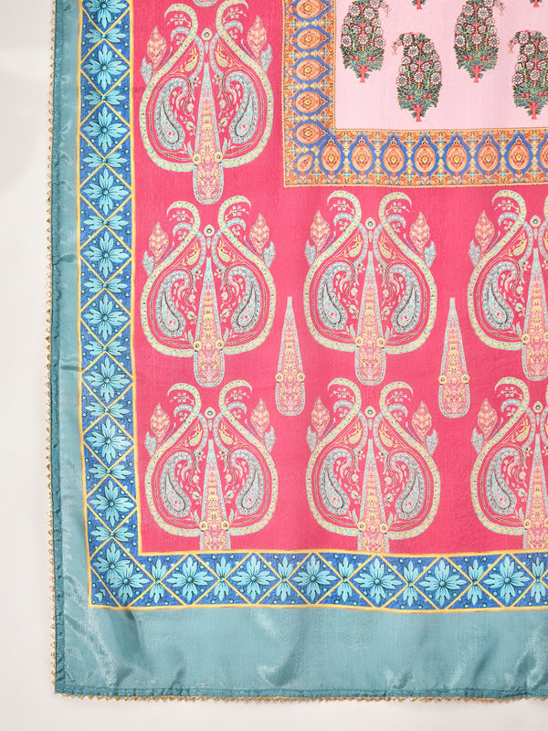 Tidal Bloom Embroidered Turquoise Silk Blend Kurta Set with Dupatta