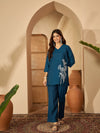 Ruhani Azure – Embroidered V-Neck Tunic with Trouser Co-Ord Set