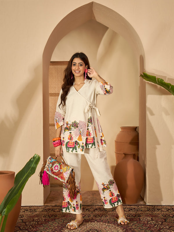 Abstract Printed Pure Cotton Wrap-On Tunic & Trouser Co-Ord Set