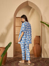 Viona Blue & White Floral Printed Shirt and Trouser Co-ord Set