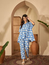 Viona Blue & White Floral Printed Shirt and Trouser Co-ord Set
