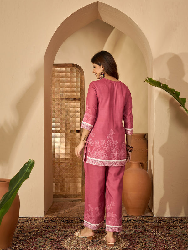 Amaira Roseglow – Floral Embroidered Pink & Cream Co-Ord Set