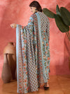 Sage Bloom Floral Printed & Embroidered Pure Cotton Anarkali Kurta with Trouser & Dupatta