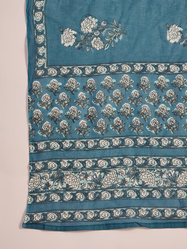 Crystal Wave Turquoise Pure Cotton Printed Kurta Sharara Set with Dupatta