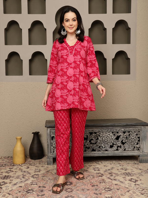 Sarini Printed Pure Cotton Tunic & Trousers Co-ord Set