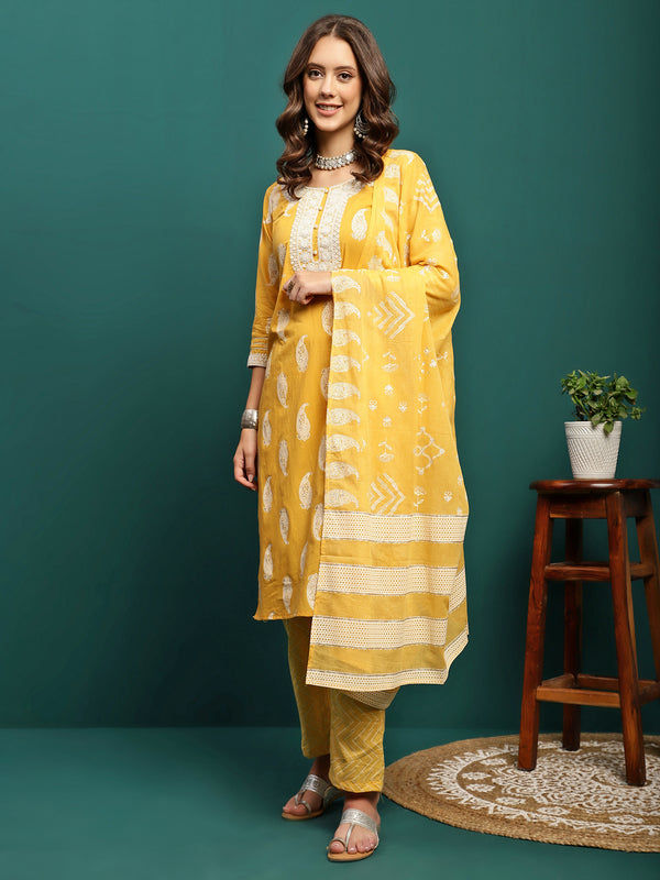 Amber Radiance Embroidered Pure Cotton Kurta Trouser With Dupatta
