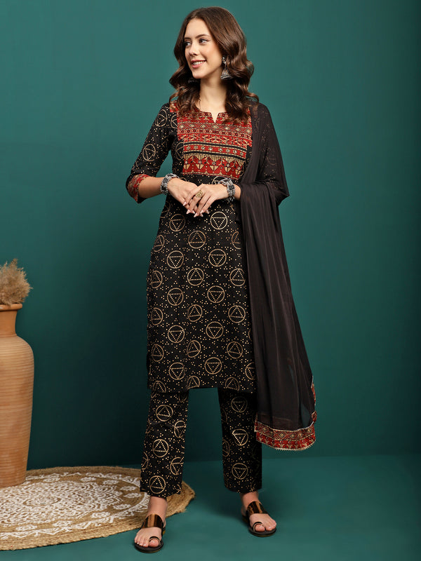 Petal Path Printed Straight Kurta With Trouser & Dupatta Set