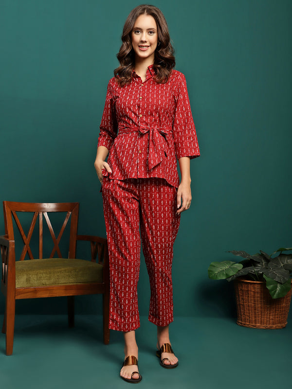 Auburn Whisper Printed Pure Cotton Tunic & Trousers Co-Ord Set