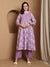 Lavender Bloom Floral Printed Notch Neck Pure Cotton Anarkali Kurta & Trousers With Dupatta