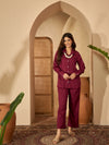 Ameera Maroon Solid Cotton Shirt & Trouser Co-ord Set
