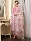 Mauve Embroidered Straight Pure Cotton Kurta With Trouser & Dupatta