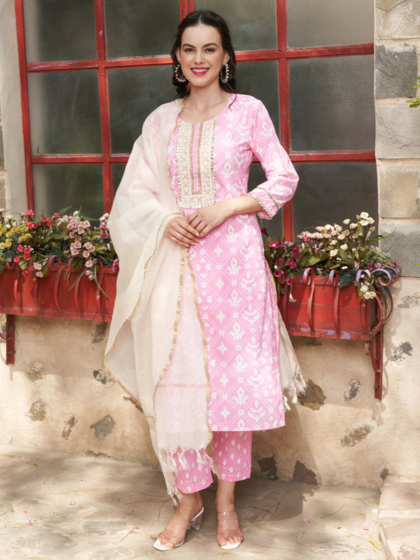 Rose Mirage Floral Printed Kurta Pant Dupatta Set