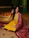 Yellow Floral Embroidered Gotta Patti Straight Kurta & Trouser With Dupatta