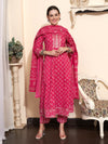 Printed & Embroidered Pure Cotton A-Line Kurta With Trouser & Dupatta