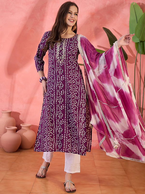 Desert Dream Bandhej Printed Cotton Kurta with Trouser & Dupatta