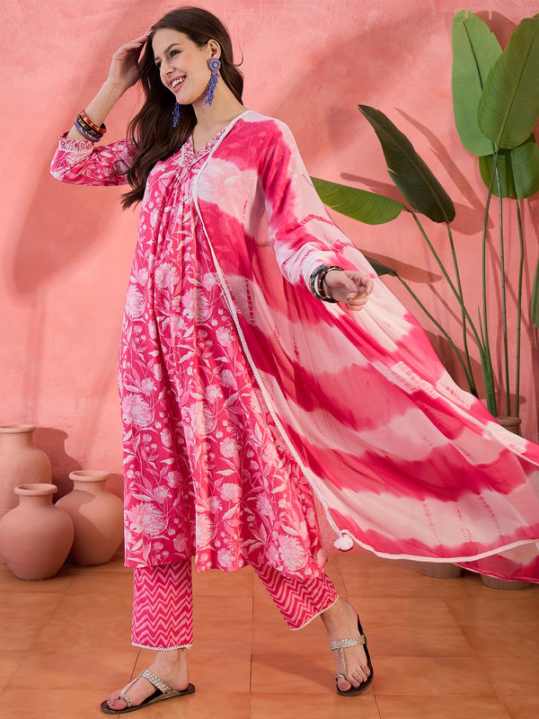 Ruby Aura Embroidered Maroon Silk Blend Kurta with Trouser & Dupatta