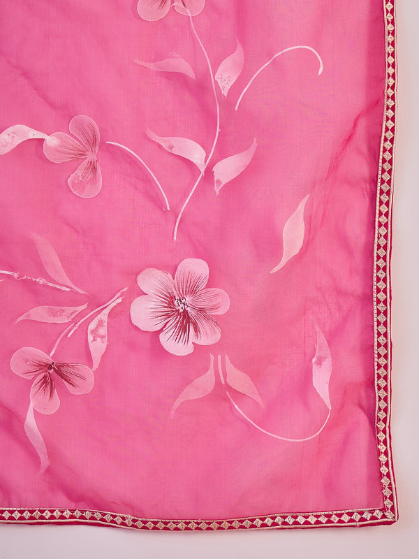 Rosevale Grace Floral Yoke Design Cotton Kurta with Trouser & Dupatta