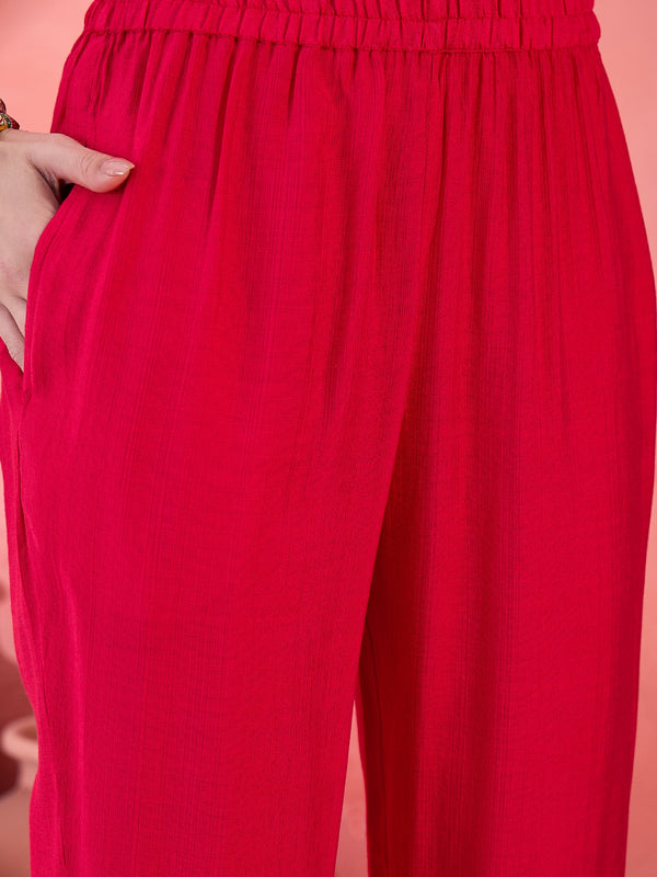 Ruby Mirage Red Zari Embroidered Floral Kurta with Trouser & Dupatta