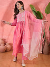 Sunpetal Glow Peach Embroidered Cotton Anarkali Kurta with Trouser & Dupatta
