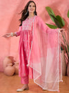 Sunpetal Glow Peach Embroidered Cotton Anarkali Kurta with Trouser & Dupatta