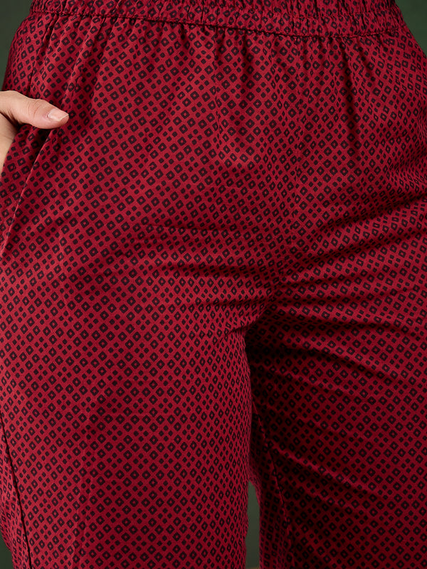 Gotta Grace Printed V-Neck Cotton A-Line Kurta & Trouser with Dupatta