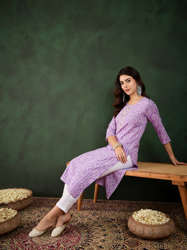 Bindra Bandhani Printed Kantha Work Kurta