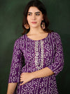 Lavender Bandhani Printed Kantha Embroidered Kurta