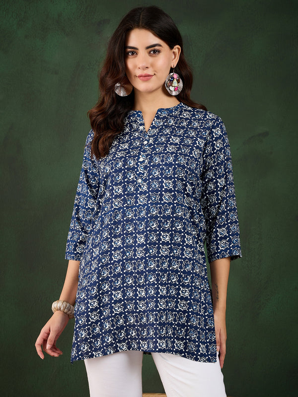 Indigo Garden Floral Printed Viscose Top