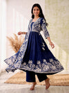 Midnight Bloom – Navy Blue Printed Anarkali Kurta Pant with Dupatta Set