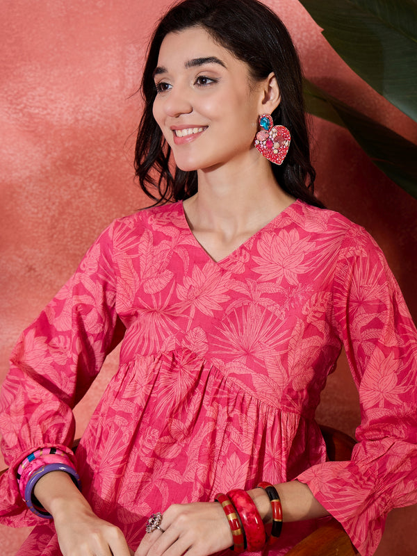 Nooraya Petal Pure Cotton Pink V-Neck Three-Quarter Sleeves Co-Ord Set