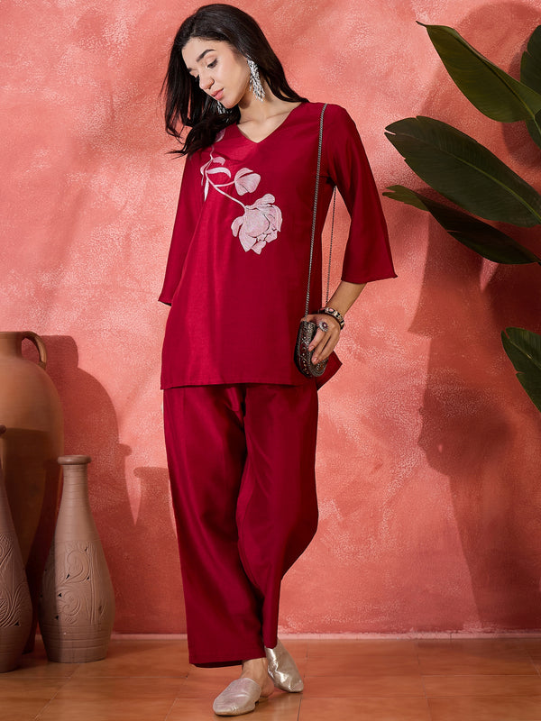 Scarlet Muse Floral Embroidered Tunic with Trousers Co-Ord Set