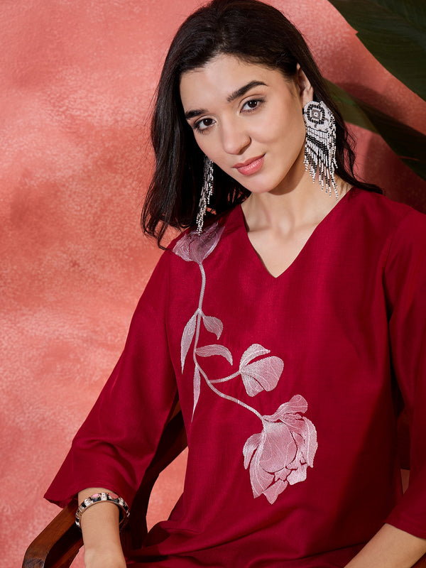Scarlet Muse Floral Embroidered Tunic with Trousers Co-Ord Set