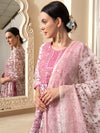 Mauve Embroidered Straight Pure Cotton Kurta With Trouser & Dupatta