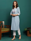 Embroidered Pure Cotton A-Line Kurta With Trouser Set