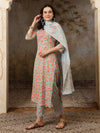 Neelika Floral Printed Blue Cotton Kurta with Trousers & Dupatta