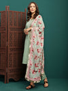 Mint Mirage Floral Embroidered Kurta & Trouser With Dupatta Set