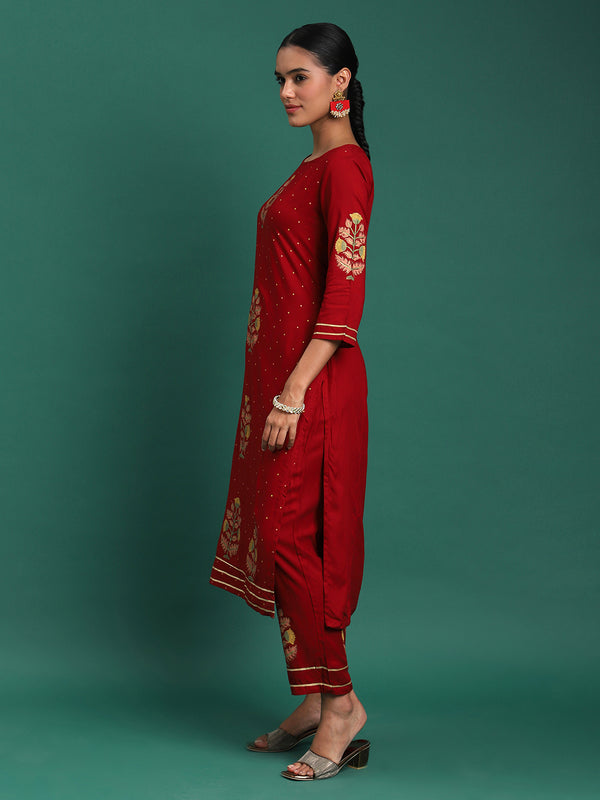 Scarlet Majesty Embroidered 3-Piece Kurta Trouser & Dupatta Set