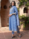 Indigo Drape Bandhej Printed Kurta Pant Dupatta Set