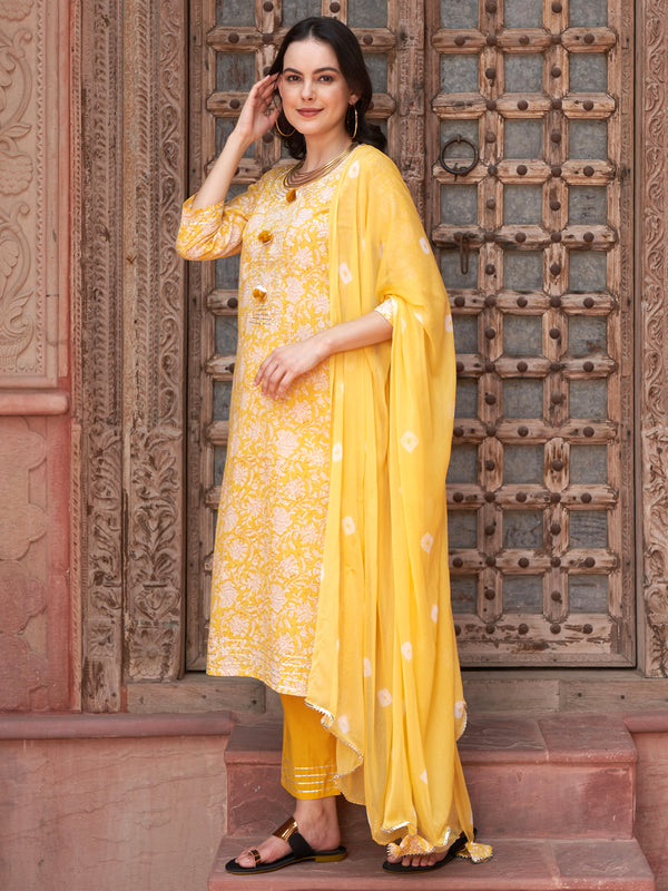 Sunshine BloomFloral Printed Kurta Pant with Dupatta Set Ethnic Wear for Women