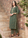 Verdant Bloom Green Floral Printed Kurta Pant with Dupatta Set Elegant Ethnic Wear for Women
