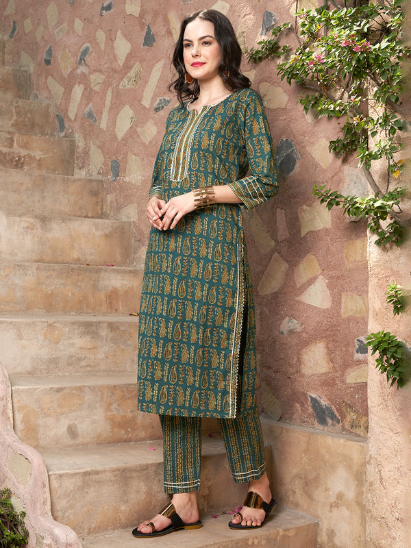 Verdant Bloom Green Floral Printed Kurta Pant with Dupatta Set Elegant Ethnic Wear for Women